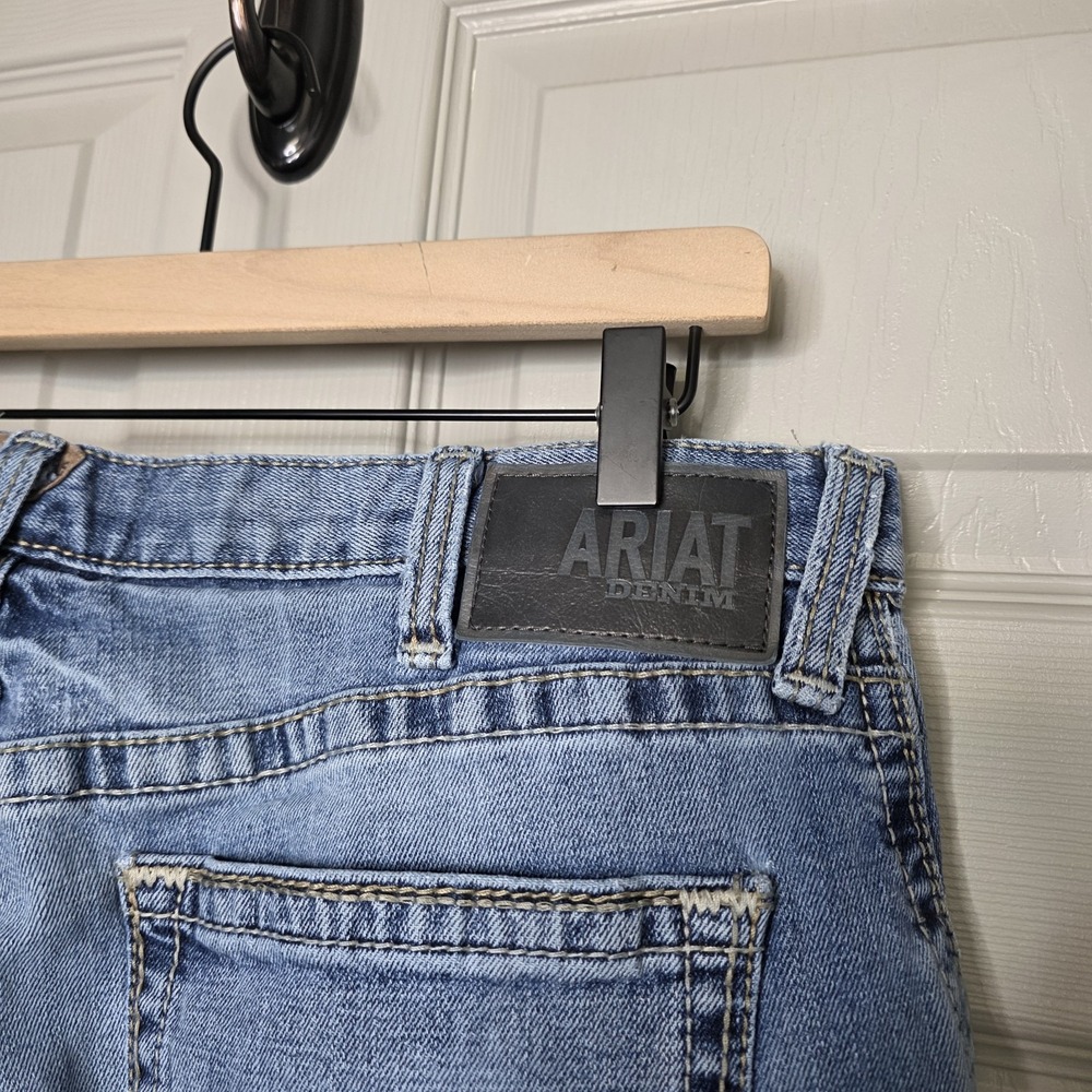 Ariat Mens M4 Boot Cut Jeans Blue Distressed Stone Wash Mid Rise Denim 38/38 - Picture 7 of 9